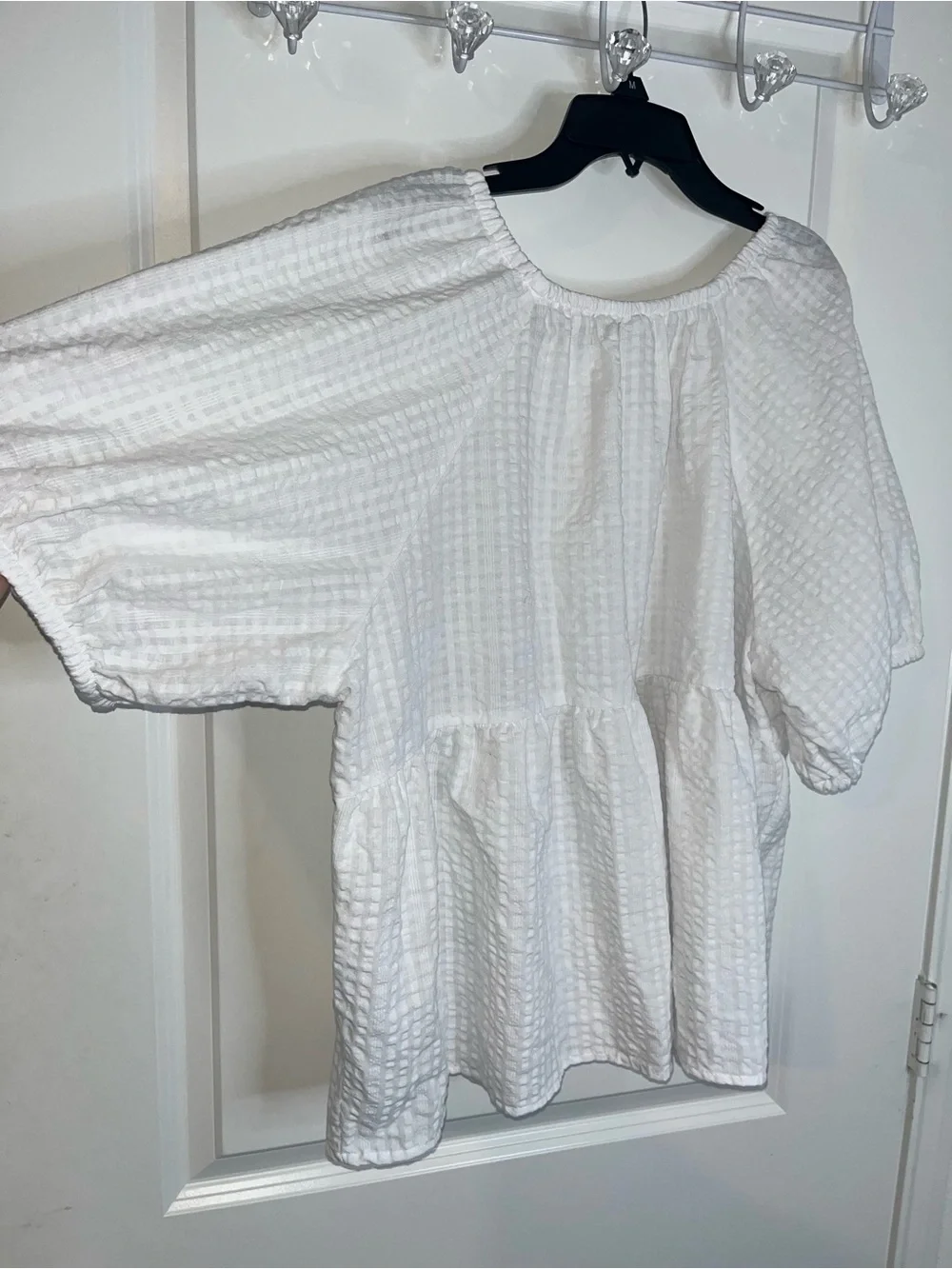 Old Navy Puff-Sleeve Seersucker Babydoll Swing Blouse Square Neck Elastic Sz XXL